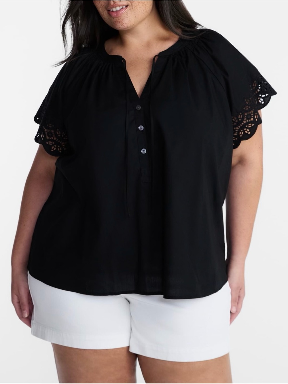 Black Eyelet Short Sleeve Top